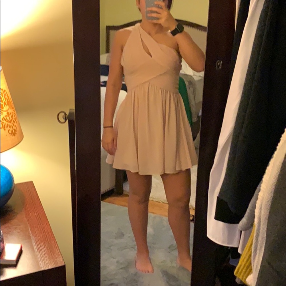 prom girl mini dress tan color size small